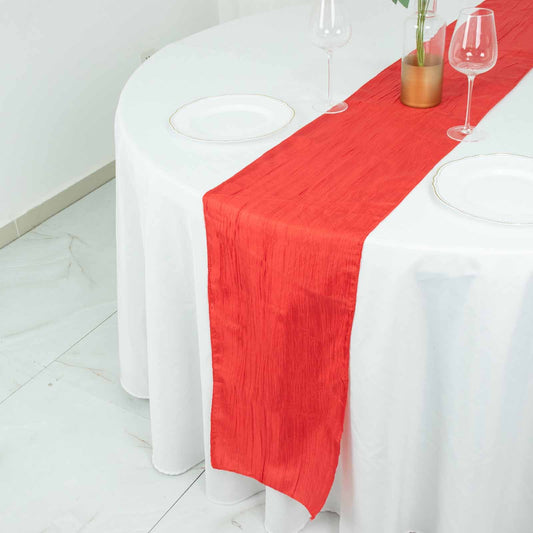 12"x108" Red Accordion Crinkle Taffeta Linen Table Runner