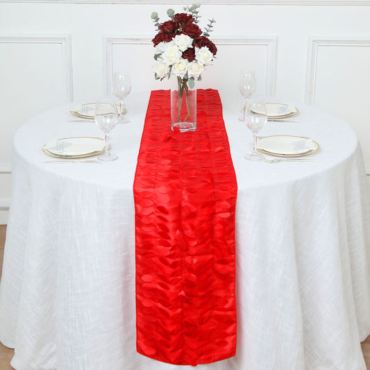12"x108" Red 3D Leaf Petal Taffeta Fabric Table Runner